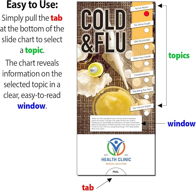 ZOCO - Cold and Flu Slide Chart - Custom Promotional Item (Pack of 250) - Healthy Habits - Doctor’s Office, Clinics, Pharmacies Handout, Brochure, Pamphlet - 3.75 x 8.5 in.