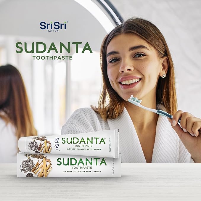 Sri Sri Tattva Sudanta Herbal Toothpaste for Oral Care Protection - Fluoride Free Ayurvedic Toothpaste to Strengthen Teeth and Gums Without Causing Sensitivity - All Natural, 200g (1 Pack)