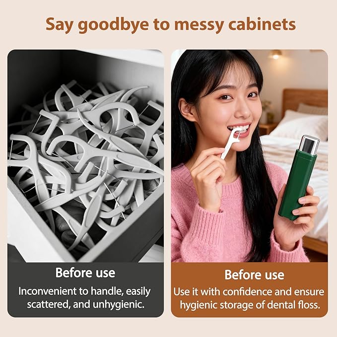 Portable Dental Floss Case,Automatic Dental Floss Pick Case,Refillable Floss Organizer with 100 Picks,Dentals Flosss Pick Cases for Cleaning Teeth and Oral Care (Pink)