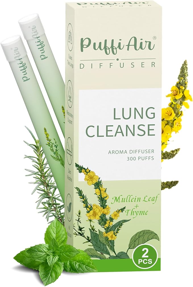 PUFFIAIR Herbal Diffuser Pen with Extracts of Mullein, Thyme and Mint for Lung Cleansing, Breathing Improvement, Oral Air Freshening and Quitting Bad Habit - 300 Uses (Green 2 Packs)