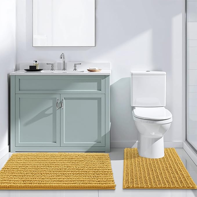 Arotive Luxury Chenille Bathroom Rug Mat, Extra Soft Thick Absorbent Shaggy Bath Rugs, Non-Slip Machine Wash Dry, Plush Bath Mats for Bathroom, Shower and Tub, 30x20, Golden Yellow