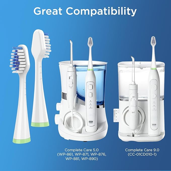 Replacement Toothbrush Heads for Waterpik Complete Care 5.0/9.0 (CC-01/WP-861), STRB-8WW, (8-Pack, White)