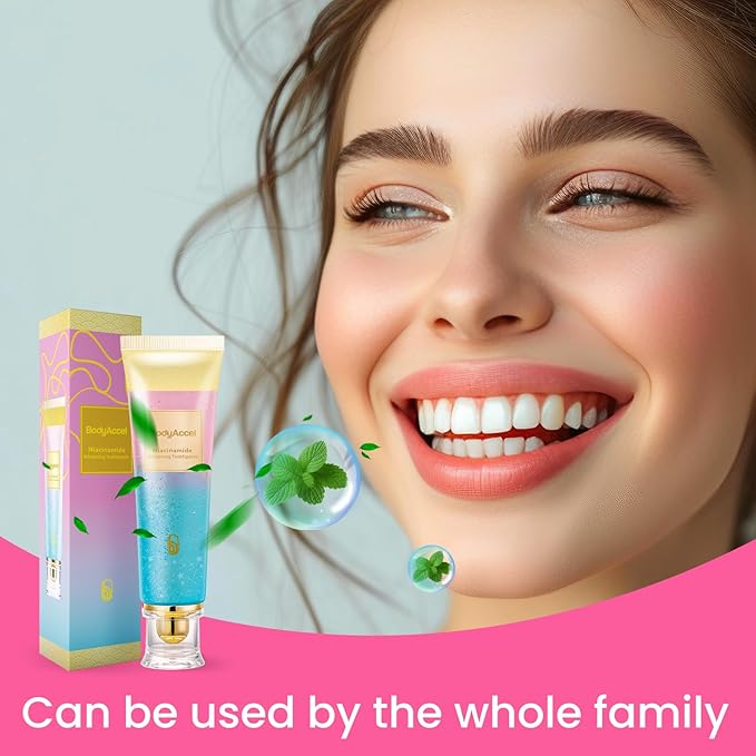 2 Pack BodyAccel Niacinamide Whitening Toothpaste, Triple Whitening Niacinamide Toothpaste, Brightens and Whitens Teeth, Natural Gentle, Fresh Breath
