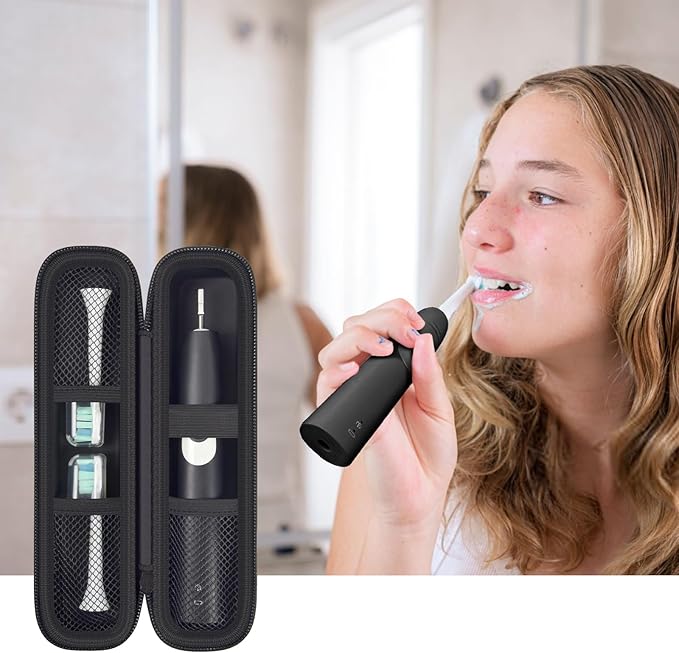 Toothbrush Travel Hard Case Compatible with Oral-B Pro 1000, 2000, 3000, 3500, 1500/ for Philips Sonicare ProtectiveClean 4100 5100 Electric Toothbrush with Mesh Pocket&Carabiner - Black (Bag Only)