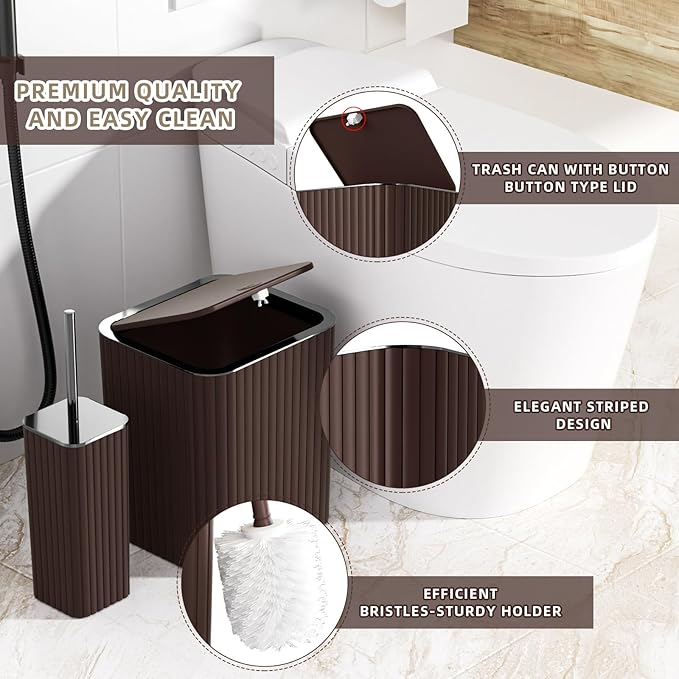 Bathroom Accessories Set - 25PC Bathroom Sets with Shower Curtain and Rugs, Brown Bathroom Accessories, Bathroom Accessory Set, Brown Shower Curtain Set, Trash Can & Soap Dispenser
