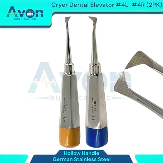 Root and Tooth Extraction Dental Cryer Elevator Pick, Sharp Angled Tip, Color-Coded Handle Ends | Autoclave-Safe German Stainless Steel Dental Instruments (2, #4L+#4R Cryer - Set)