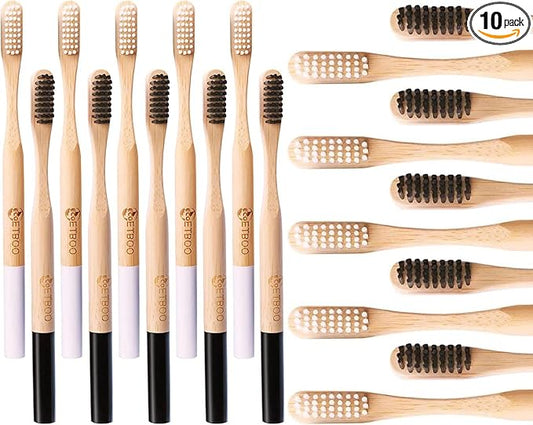 Bamboo Toothbrushes Hard Bristles for Adults 20 Pack, Wooden Toothbrush Family Set Natural Organic Tooth Brush (Black White 20p)