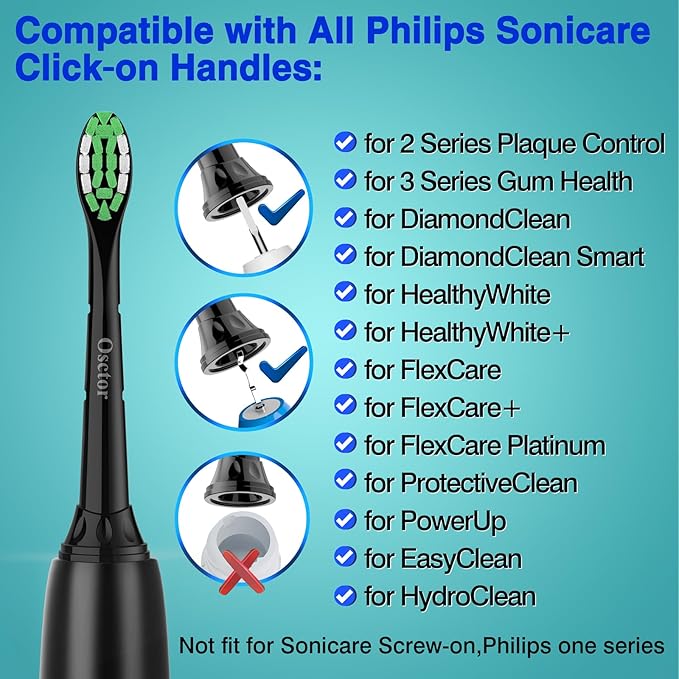 Osctor Fit for Sonicare Replacement Heads, Toothbrush Replacement Brush Heads Compatible with Philips Sonicare Click on Electric Toothbrush, 10 Pack, Black