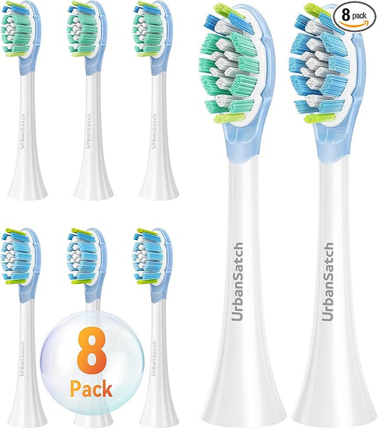 8 Pack Sensitive Gum Care Replacement Toothbrush Heads, Compatible with Click-on Sonic Electric Toothbrush Handles, Gentle Gel Cushion, Soft Dupont Bristles, Advanced Plaque Removal