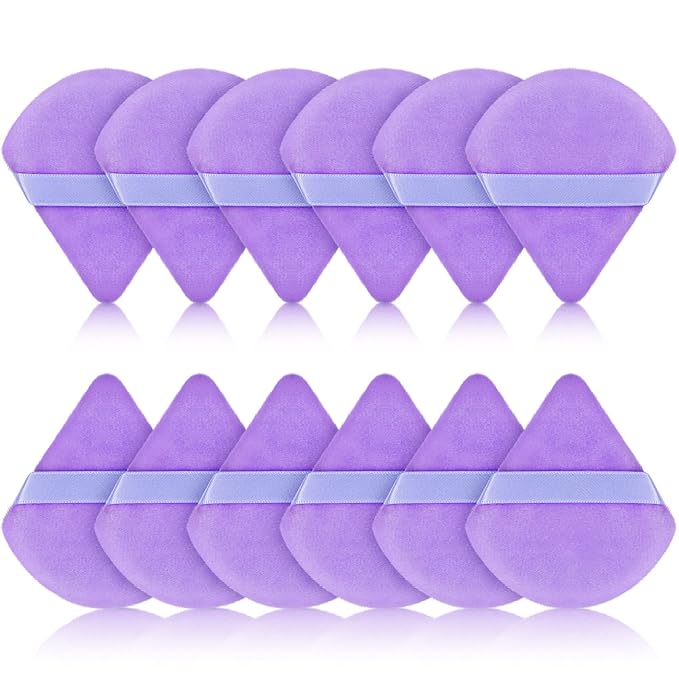 Maitys 12 Pieces Powder Puff Triangle Face Makeup Cosmetic for Loose Powder Soft Body Washable Reusable Foundation Sponge Mineral Wet Dry Makeup Tool for Women(Small,Purple)