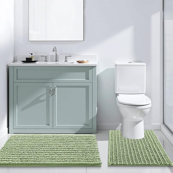 Arotive Luxury Chenille Bathroom Rug Mat, Extra Soft Thick Absorbent Shaggy Bath Rugs, Non-Slip Machine Wash Dry, Plush Bath Mats for Bathroom, Shower and Tub, 34x21, Sage Green