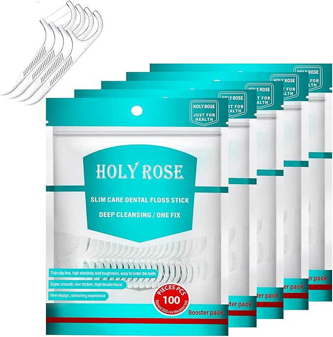 Dental Floss Picks 500 Count，Floss Sticks,Refill Bagged Flosser Toothpicks,High Elasticity,Unflavored,Re-Seal The Flossing Bag Suitable for Daily Cleaning of Teeth.