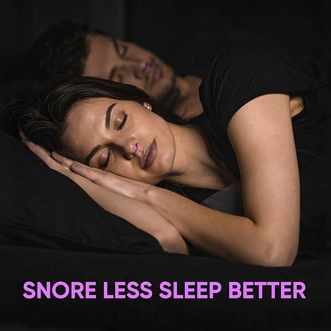 Anti Snoring Devices – Nasal Dilators - Nose Clips for Snore Relief & Better Sleep – Comfortable Silicone Snore Stopper – Anti Snoring Nose Vents – 8 Pack + Travel Case (Purple)