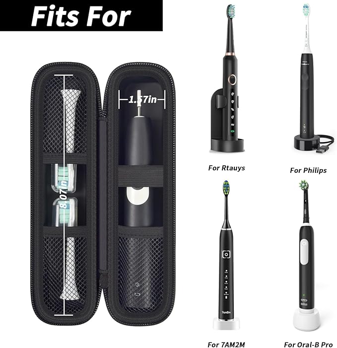 Toothbrush Travel Hard Case Compatible with Oral-B Pro 1000, 2000, 3000, 3500, 1500/ for Philips Sonicare ProtectiveClean 4100 5100 Electric Toothbrush with Mesh Pocket&Carabiner - Black (Bag Only)
