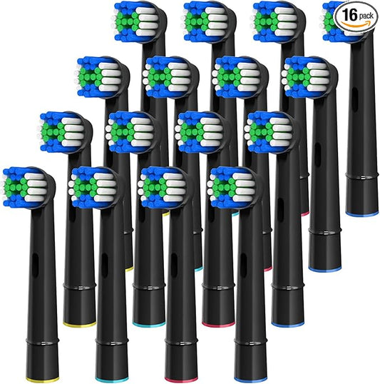 Replacement Toothbrush Heads, Compatible with Oral B Braun, 16 Pcs Professional Electric Brush Heads for Oral B Braun Replacement Heads Refill, Black
