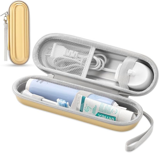 TYSORETY Toothbrush Travel Case for Oral B/Oral-B Pro 1000 1500 5000 7000 & Philips Sonicare 4100 1100 5300 5100 6100/iO Electric Toothbrush, Hard Protective Storage Bag (Dazzling gold)