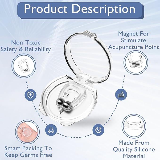Nasal Dilators for Sleeping, Anti Nose Clip to Ensure Deep Sleep, Snoring Nose Clip Nose Magnet for Breathing Strip, Effective Anti Snoring Devices, Snoring Solution for Men and Women, Clear
