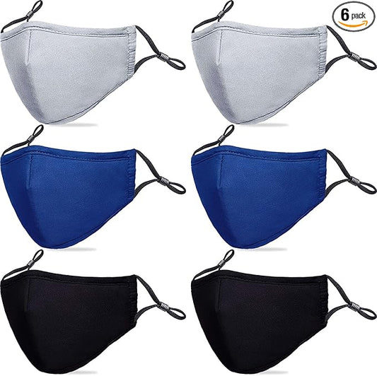 PAGE ONE Reusable Cloth Face Masks Washable Adjustable Breathable Cotton Face Mask for Women Men/6PC
