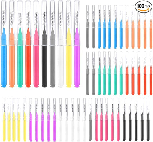 100 Pcs Interdental Brushes, 6 Sizes Braces Flossers for Cleaner Braces Brush Soft Dental Brushes Toothpicks Dental Floss Picks Dental for Braces Oral Cleaning(10 Colors)
