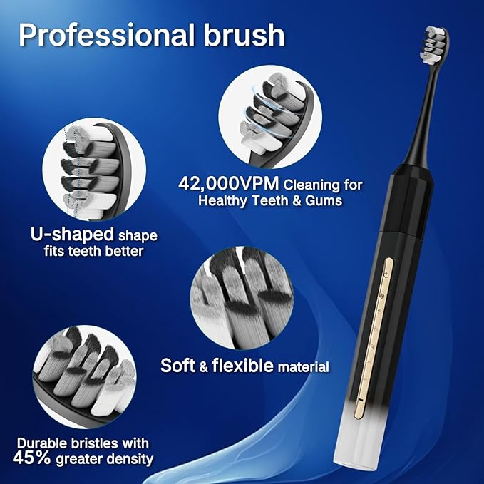 Sonic Electric Toothbrush with 10 Brush Heads for Adults and Children, Up to 30 Days on a Single Charge,5 Modes,Built-in 2-Minute Smart Timer, IPX8 Waterproof Electric Toothbrush (Black White)