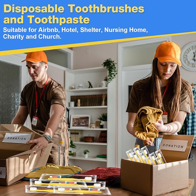 Disposable Toothbrushes with Toothpaste 1000 Pack, Travel Size Toothbrush and Toothpaste Set, Bulk Tooth Brush Tooth Paste Kit, Individually Wrapped Travel Toiletries for Homeless, Hotel