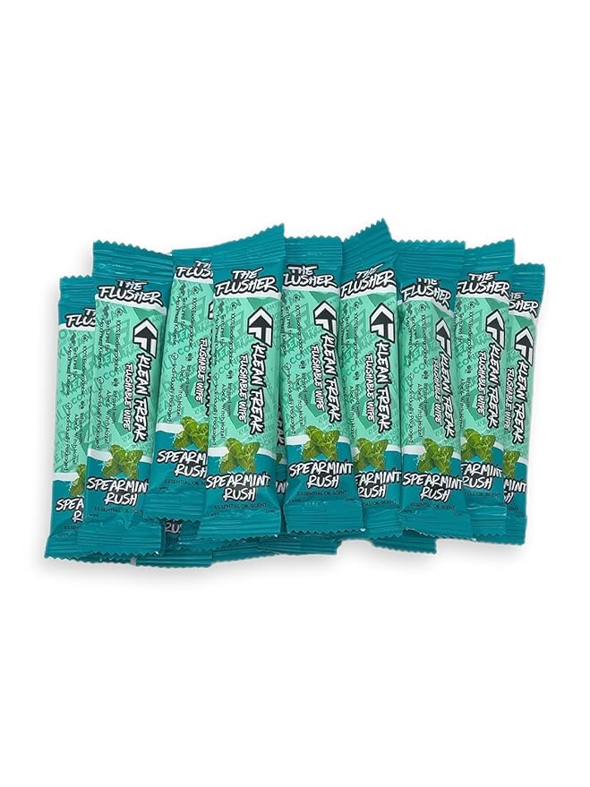 THE KLEAN FREAK FLUSHER - 100 Pack FLUSHABLE WIPES Flushable Wipes For Adults & Kids Unscented/Scented - 100% BIODEGRADABLE Individual Wrapped Travel WET Wipe for Toilet - Spearmint Rush