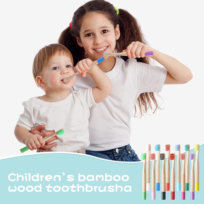 72 Pcs Kids Bamboo Toothbrushes Soft Bristle Toddler Toothbrush BPA Free Wooden Travel Toothbrushes for Kids Children Home Travel School, 5.7 Inches, Individually Wrapped