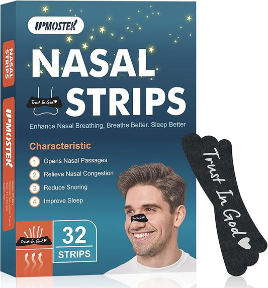 32Pcs Nasal Strips for Snoring - Extra Strength Nose Strips for Breathing - Nose Tape for Sport, Work and Sleep - Anti Snoring Strips Help Stop Snoring and Nasal Congestion Relief