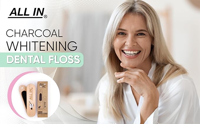 ALL IN Charcoal Floss Refills 6 x 32 Yds Each - Activated Charcoal Dental Floss Refills Only – BPA Free, Plant Based No PFAS Mint Floss for Plaque Removal, Fresh Breath (6)