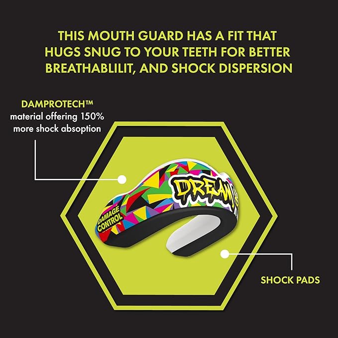 DAMAGE CONTROL Extreme Impact Mouth Guard – Sports Mouthguard for Boxing, MMA, BJJ, Hockey, Rugby, Lacrosse, & More – Mouthpiece for Teeth & Jaw Protection, for Youth & Adults (Adult, Dream Big)
