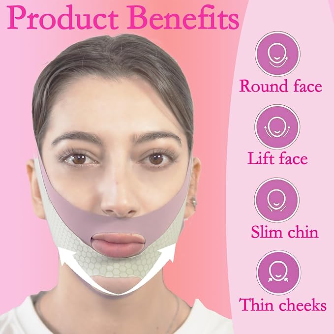 V Line Lifting Mask Chin Strap for Sleeping, V Line Mask, Face Lifting Strap, Chin Strap, Jawline Shaper, Jaw Strap, Double Chin Reducer,Face Lift Tape & Snoring Solution (Purple)