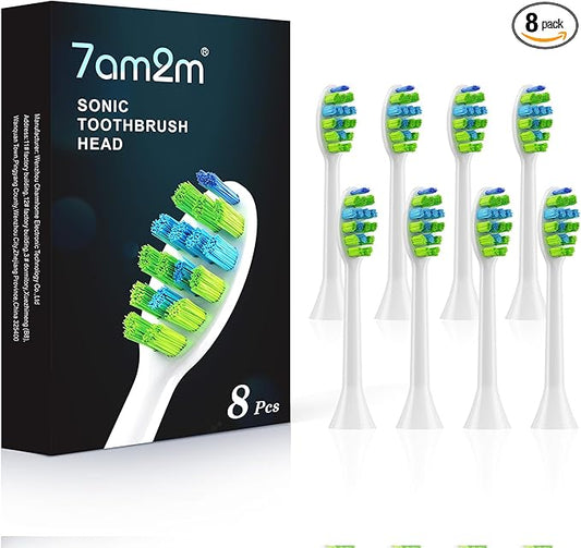7AM2M AM100/AM105/AM111 Electric Toothbrush Brush Heads x 8 for 7AM2M Electric Toothbrush ONLY (White)