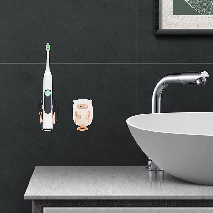 DOITOOL 2pcs Wall-Mounted Electric Toothbrush Holder and Organizer Punch-Free Gravity Sensor Toothbrush Stand for Bathroom Retractable Rack in Metallic White and Matte Black