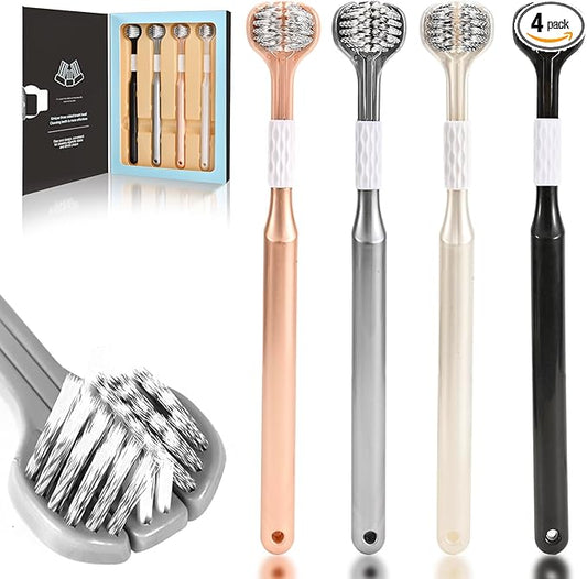 4-Pack Medium Toothbrush Set, Bulk Toothbrushes for Kids Travel, Multi-Angle Cleaning, Medium Soft Bristles, Black, White, Gray, Gold