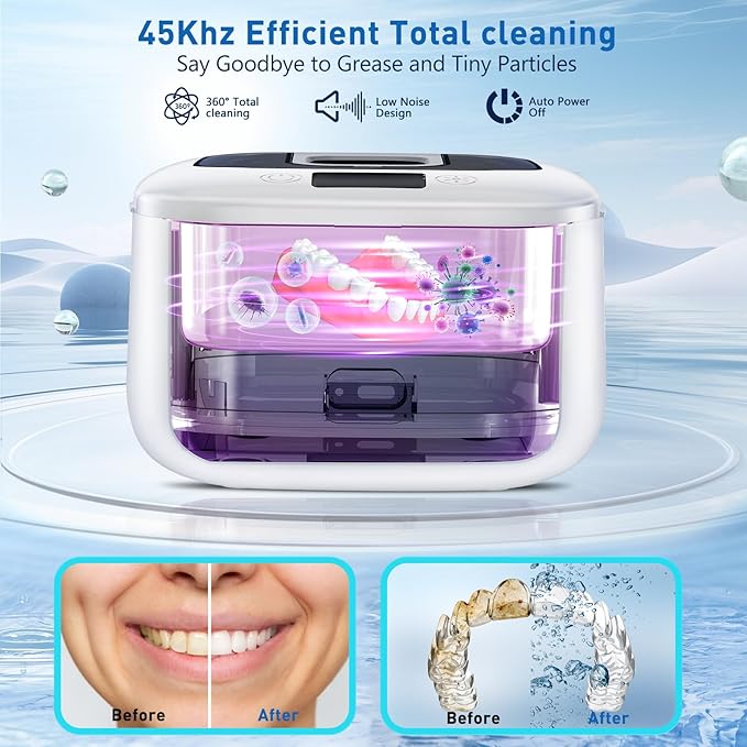 Ultrasonic Retainer Cleaner,Sonic Dental Cleaning Machine,Dental Cleaning Pod Night Guard Cleaner for Dentures, Retainers,Aligner, Mouth Guards, Jewelry Clean, Type-C Charge, 2600MAh,Waterproof.