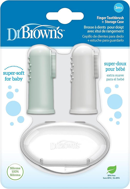 Dr. Brown's Silicone Finger Toothbrush for Baby with Travel-Storage Case, 3m+, Gray and Light Green, 2 Count, (Pack of 1)