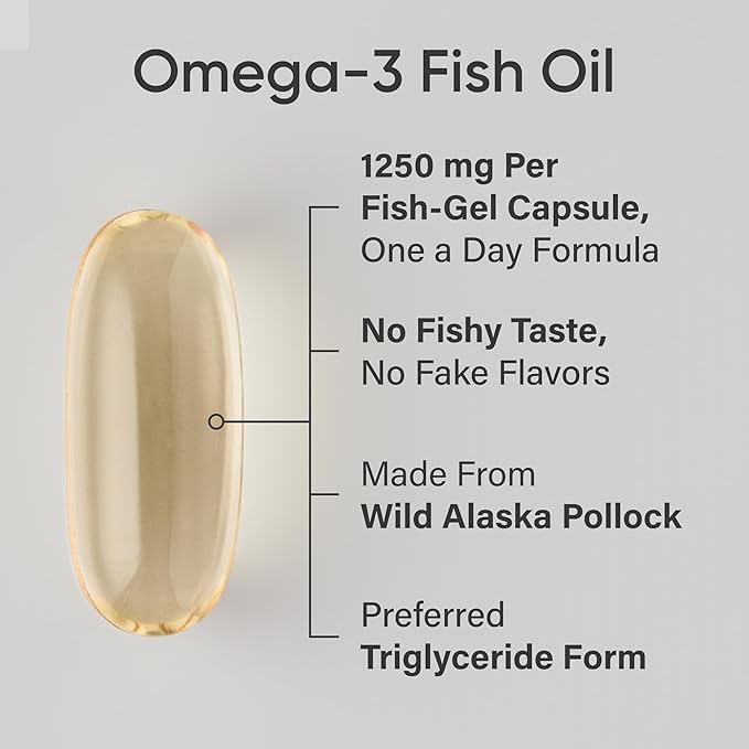 Sports Research Triple Strength Omega 3 Fish Oil - Burpless Fish Oil Supplement w/EPA & DHA Fatty Acids from Wild Alaskan Pollock - Heart, Brain & Immune Support for Men & Women - 1250 mg, 240 ct