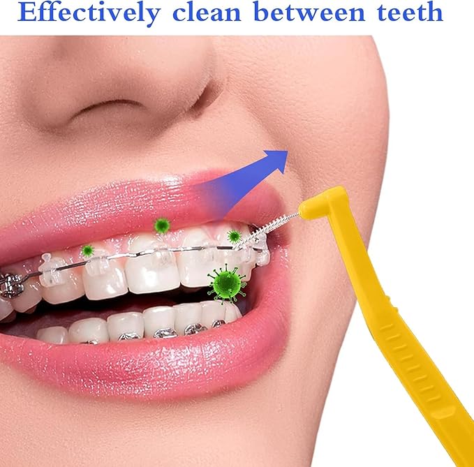 L Angle Reusable Braces Dental Brush Flosser for Cleaner Interdental Brush Toothpick Dental Tooth Flossing Head Oral Cleaners Cleaning Tool (0.6mm Pink, Normal)