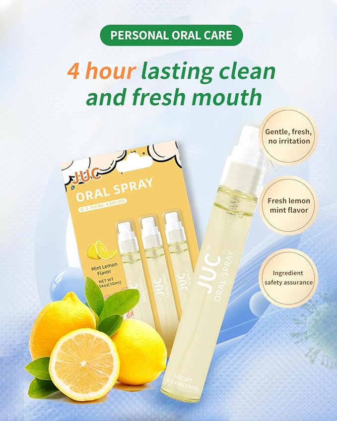 3 Count Mint Breath Spray Mouth Spray Oral Care Breath Freshener for All Ages 0.33OZ (10ML) Mint Lemon Flavor
