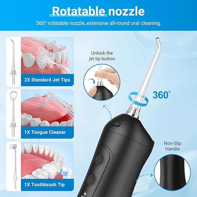 Betterchoi Water Flossers for Teeth, Portable Cordless Water Dental Flosser Teeth Pick, Oral Irrigator – 4 Cleaning Modes, 1800 Pulses, IPX7 Waterproof, USB Type-C Charging for Home Travel, Black