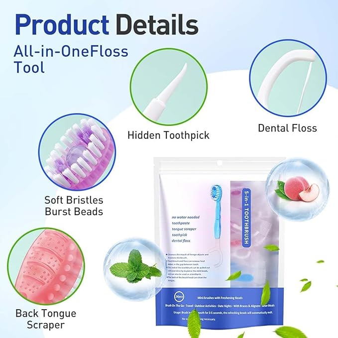 5 in 1 Mini Toothbrushes with Toothpaste, 26Pcs Toothbrush & Floss, All in one Oral Care on The go, 5 in 1 mini Brush, Toothpaste and Floss, Disposable Travel Toothbrush, 1 Set