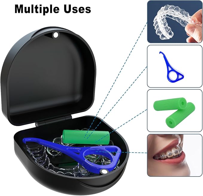 Retainer Case Denture Case: BVN Orthodontic Dental Case, Slim Braces Case, Mouth Guard Case, Denture Box, Teeth Aligner Case, Night Guard Case Container Storage Holder Black