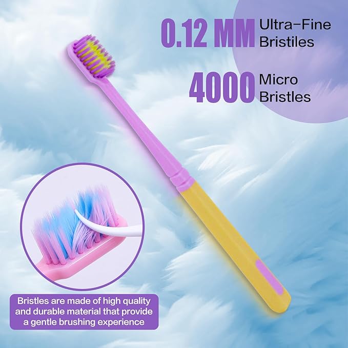 6 Pieces Individually Wrapped Extra Soft Toothbrush for Sensitive Teeth & Gums - Gum Care Toothbrush with 4000 Ultra-Soft Bristles, Compact Small Head (Macaron Color)