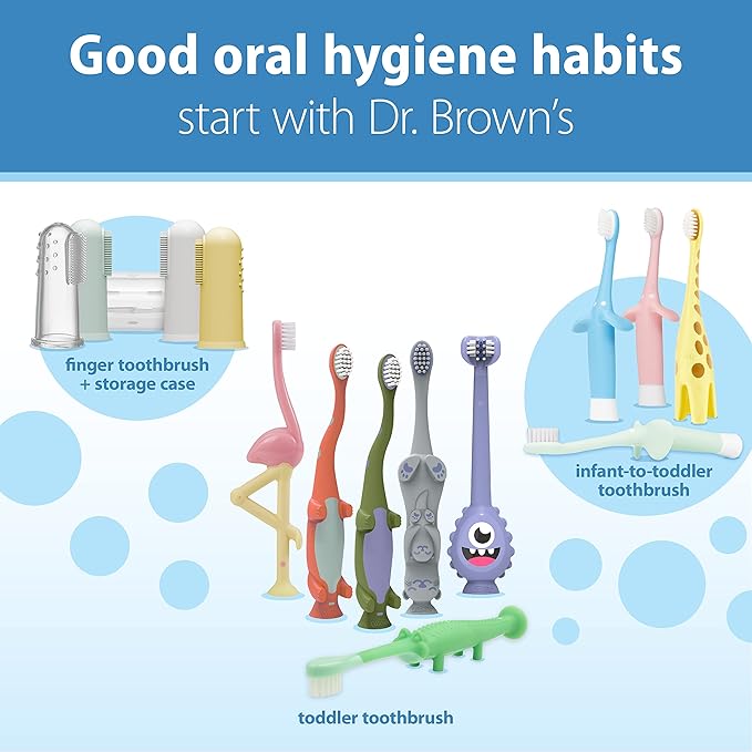 Dr. Brown's Peapod Teether and Training Toothbrush, Soft and Safe for Baby Gums and Baby Toothpaste, Strawberry Flavor Toddlers and Kids Love, Fluoride Free, Made in The USA, 0-3 Years, 1.4oz