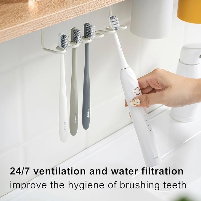 Wall Mount Toothbrush Holder for Shower Metal Toothbrush Stand (Innovative Magnetic Fixation Design), Wallmount 3/5 Slots Bathroom Cabinet Accessories Organizer (5 Slots)