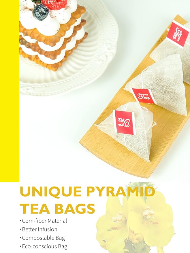 TeeLux Mullein Leaf Tea Bags, 3g/Bag, 60 Count, Natural Mullein Leaves, Caffeine Free, Biodegradable Corn Fiber Pyramid Tea Bags