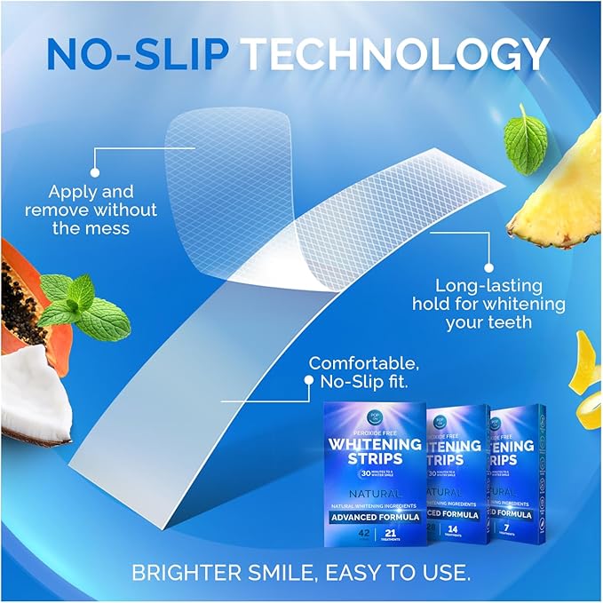 Whitening Strips for Sensitive Teeth – Enamel Safe, Peroxide-Free Coconut Teeth Whitening Strips with Natural Enzymes – Gentle White Stips for Sensitive Gums (28 Count (Pack of 1), Mint)