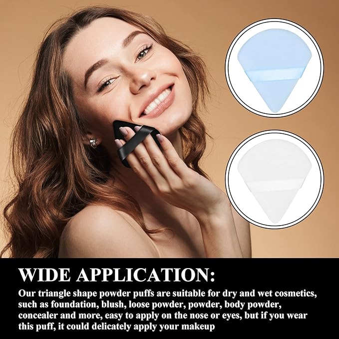 Maitys 12 Pieces Powder Puff Triangle Face Makeup Cosmetic for Loose Powder Soft Body Washable Reusable Foundation Sponge Mineral Wet Dry Makeup Tool for Women(Small,Black, White, Blue)