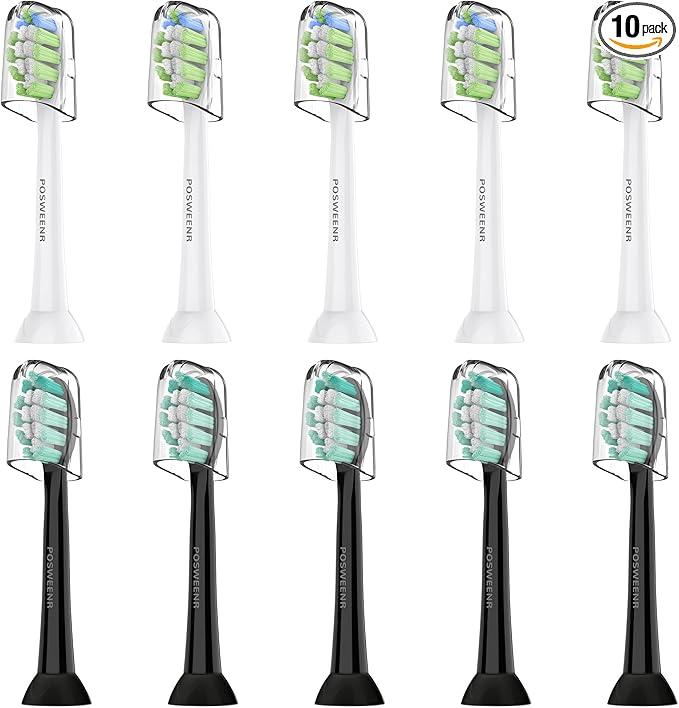 Replacement Toothbrush Heads for Philips Sonicare Replacement Brush Heads Compatible Electric Toothbrush Heads, 10 Pack, Black White