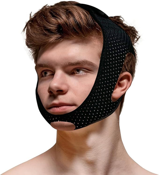 Chin Strap for CPAP Users,Chin Strap for Snoring,Adjustable & Breathable Anti Snoring Chin Strap for Sleeping, Jaw Strap for Sleeping Close Mouth, Anti Snoring Devices, (Black/M)